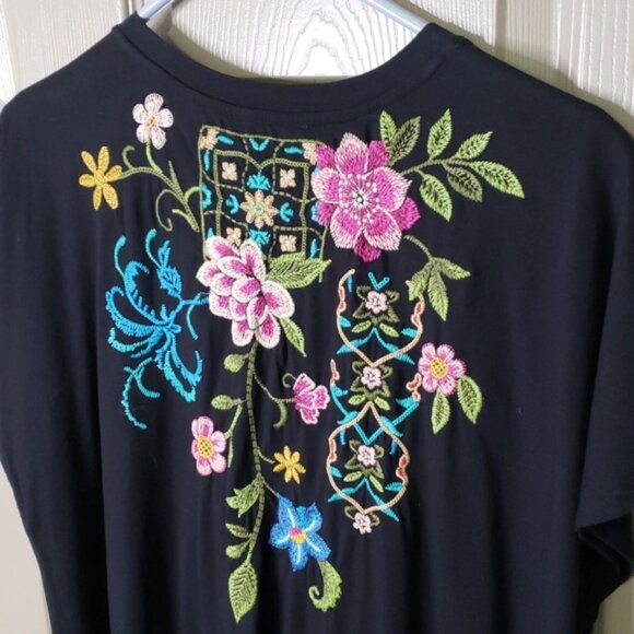 NWT Johnny Was Floral Embroidered Cotton Midi Maxi Black Dress Size Medi… - Picture 11 of 11